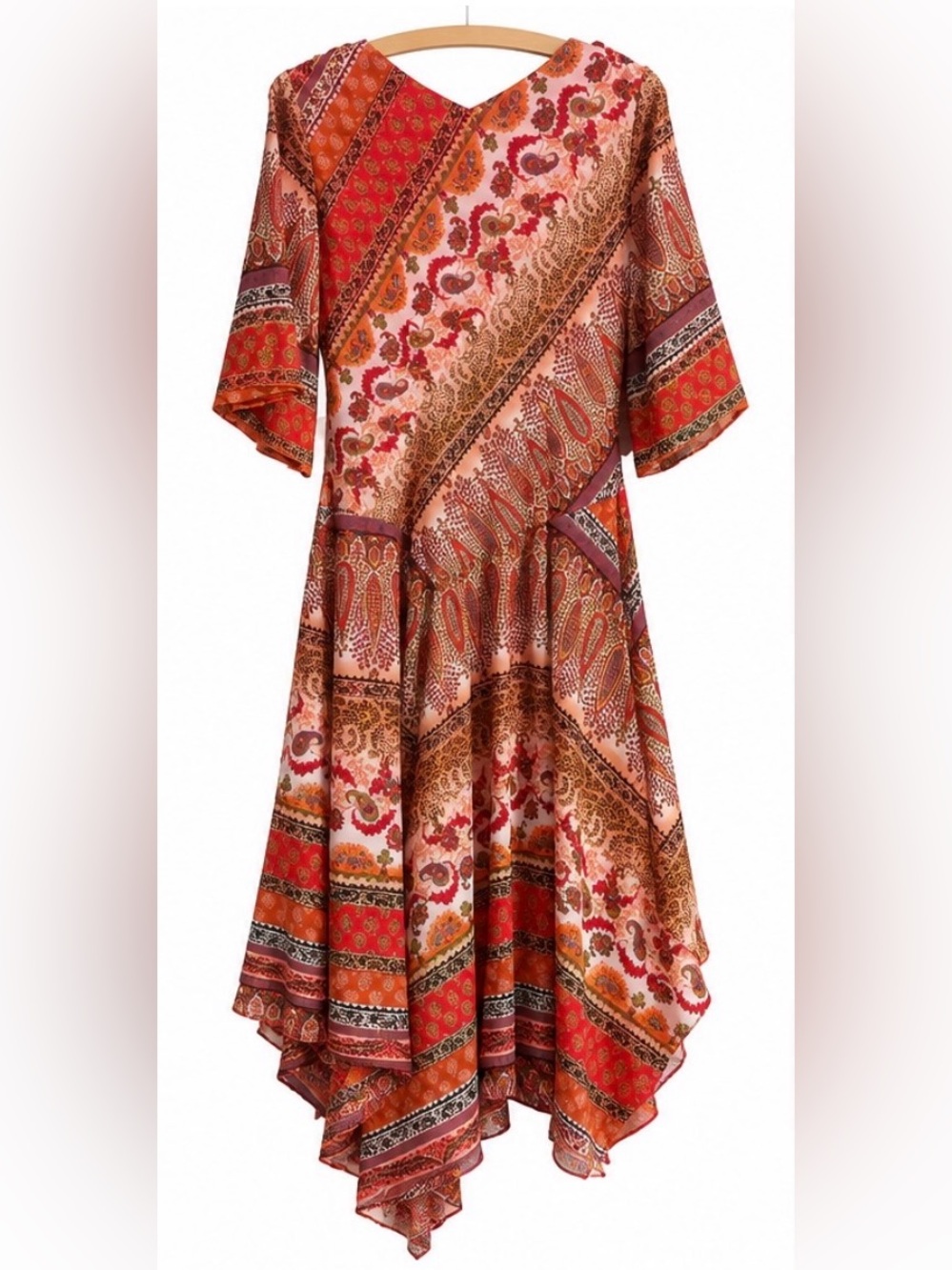 Westport 1962 Boho Fairy Whimsy Paisley Midi Dress in Red Brown Size 12 Women’s
